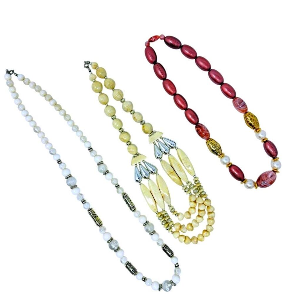 Lot 3 Vintage Lucite Bead Multi Strand Bib Necklace Tribal Ethnic Boho Set